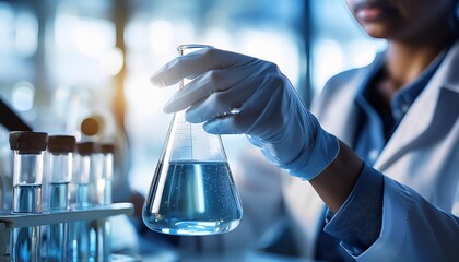Laboratory Research: Scientist with Flask and Glassware in Chemical Lab Setting"