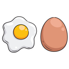 Cute cartoon illustration of boiled eggs and fried eggs.