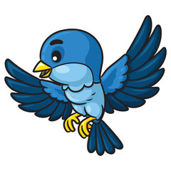 Obraz premium Cartoon illustration of cute blue bird flying.