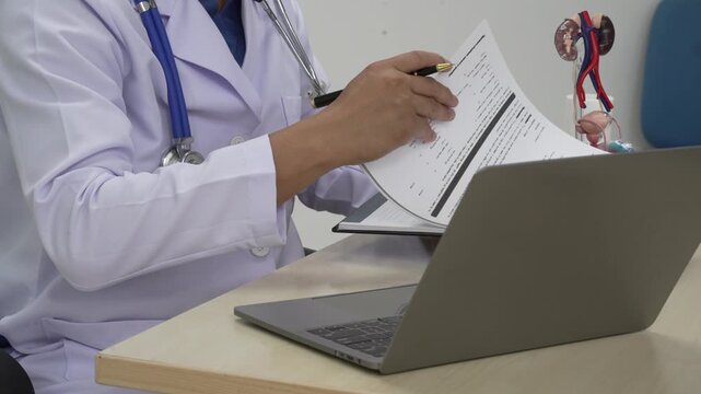 A male doctor sits and works at the table, explaining the urinary system and penile health to anxious patients. Consultations cover sexual matters, sterilization, and other related concerns.