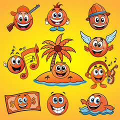 Cheerful smiley face on orange background