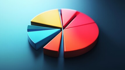 Obraz premium A high-quality photo of a pie chart with a radial gradient and shadow effects, showcasing a polished and professional look for business data.