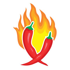 Flaming chili pepper showing its hot taste, vector illustration isolated on background