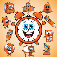 Fun school themed icons in orange style