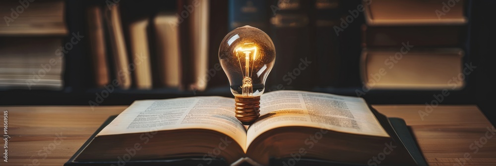 Aufkleber a light bulb over an open book in a library symbolizes learning, creativity, and idea generation for