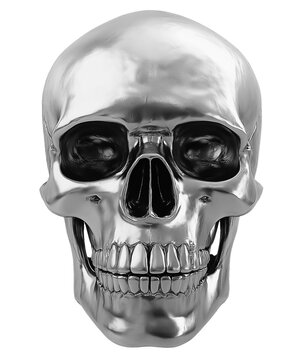 silver metal, steel skull isolated