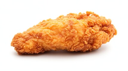 A juicy fried chicken breast, perfectly breaded and seasoned, resting on a white background.