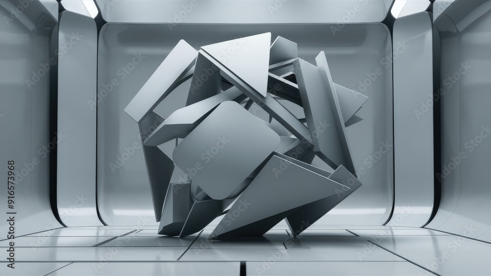 Aufkleber abstract geometric structure in 3d grayscale rendering minimalist and modern background design conte
