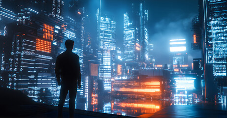 Fototapeta premium Cyberpunk City Silhouette