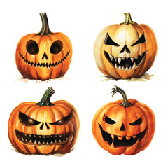 watercolor painting of scary pumpkin head