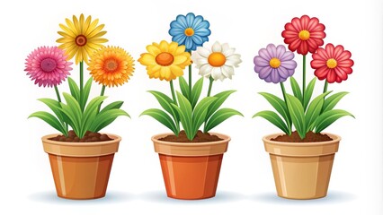 A colorful, customizable potted flower plant icon in vector format, ideal for gardening, landscaping, and horticulture-themed web and mobile applications, infographics, and presentations.