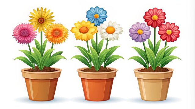 A colorful, customizable potted flower plant icon in vector format, ideal for gardening, landscaping, and horticulture-themed web and mobile applications, infographics, and presentations.