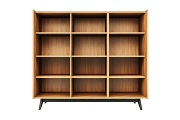Stylish wooden bookshelf with multiple compartments, perfect for organizing books and decorative items in any modern space.