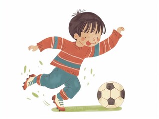 A child play football. simple illustration. AI generated