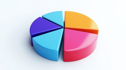 Obraz premium A pie chart with distinct, bright colors and clean lines, representing different business divisions on a white background.