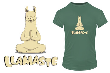 Cute llama animal in peaceful namaste posture. Funny vector illustration for tshirt, website, print, clip art, poster and print on demand merchandise.