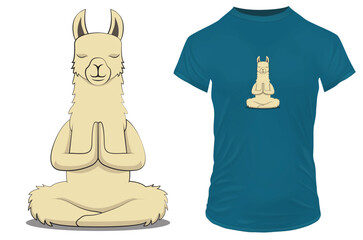 Cute llama animal in peaceful namaste posture. Funny vector illustration for tshirt, website, print, clip art, poster and print on demand merchandise. © Grafix