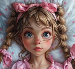 Naklejka premium 3d illustration cartoon of a cute young girl in the garden