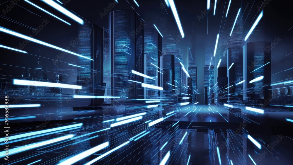 Aufkleber abstract representation of a digital environment featuring blue light streaks illustrating a hightec