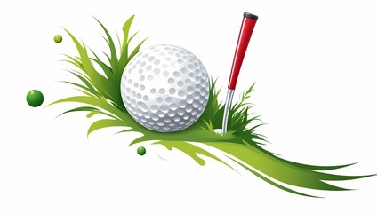 Golf ball and putter in a green grass swirl.