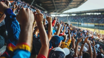 A crowd of people are cheering at a sporting event