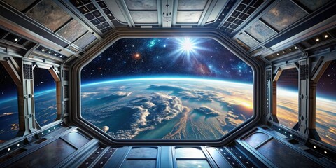 of the vast universe seen from a space station , space station, universe, stars, galaxies, outer space