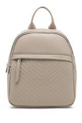 Female fashion beige hand bag backpack isolated on transparent background. Grey leather unisex casual shoulder backpack. — photography