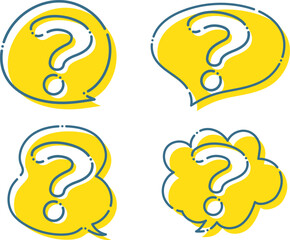 青い破線のクエスチョンマークと吹き出しセット