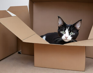 Fototapeta premium Cat Trying to Squeeze into a Ridiculously Small Box with a Determined Look