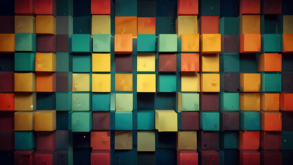 abstract illustration background with a theme of squares, using a mix of vibrant and muted colors