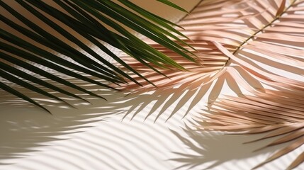 Obraz premium Tropical palm leaf shadow. Summer beach sand fashion background