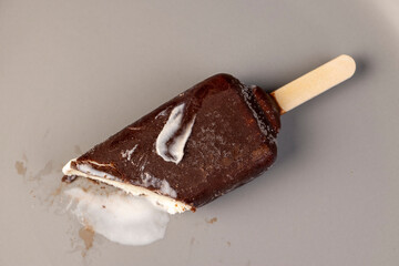 delicious creamy ice cream in chocolate glaze on a plate