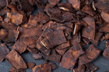 chocolate chips made from coconut pulp fried in chocolate