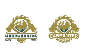 woodworks logo design, woodworks or carpentry logo, wood industries company logo, saw blade logo