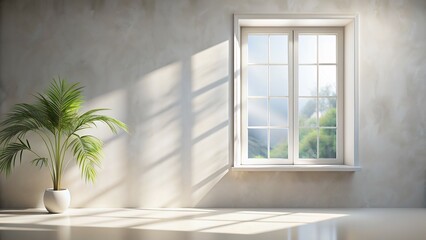 Blurred natural light filtering through a window, creating an abstract interplay of light and shadow on a textured wallpaper backdrop. The design adds a touch of modern elegance to your projects.