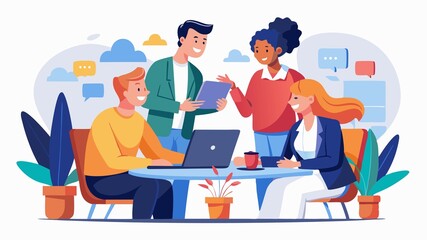 A team of professionals discussing a new business project. It highlights the importance of clear communication, active listening, and collaborative decision-making in driving project progress.