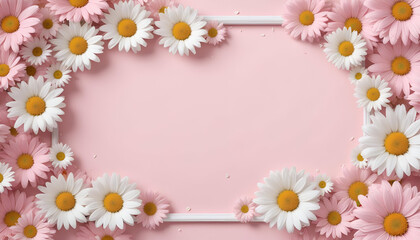 Fototapeta premium Charming Daisy Flower Frame on Soft Pink Background | Ideal for Feminine Products, Gifts, and Celebrations | Modern, Inviting Floral Design