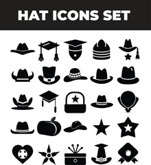 a set of black and white hat icons  outline 