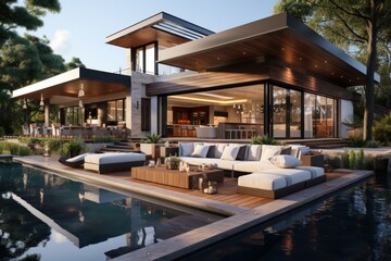 Fototapeta premium Photo of a modern design house with outdoor space