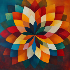 Obraz premium Abstract geometric flower design with radiating petals in a vibrant color palette