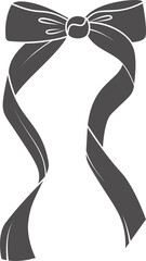 Ribbon bow with knot for gift and hair. Icon and doodle black silhouette. Hand drawn flat design for birthday and Christmas holidays presents decoration. Fashion accessory.