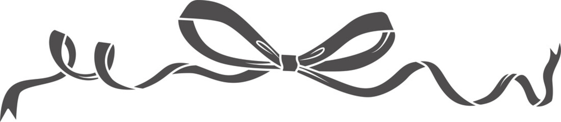 Ribbon bow with knot for gift and hair. Icon and doodle black silhouette. Hand drawn flat design for birthday and Christmas holidays presents decoration. Fashion accessory. © Chorna_L