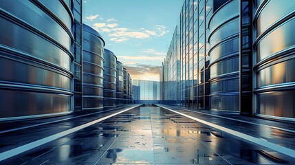 Fototapeta premium Sets of cooling towers in data center building