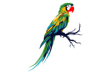 Colourful flying parrot isolated on white