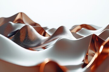 abstract futuristic bronze metal particle wave on a white background. Digital dynamics visualization.