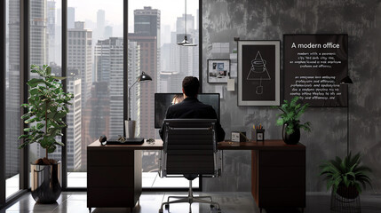 A modern office with ergonomic chairs, stylish decor, and employees engaged in productive work, showcasing a positive and efficient environment."