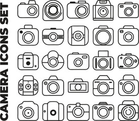  a set of black outline camera icons 