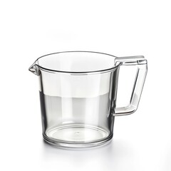 Transparent plastic pitcher with handle.