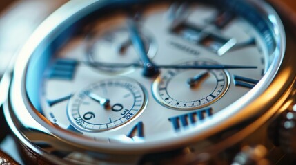 Fototapeta premium A classic watch face with Roman numerals, photographed in soft light to highlight its elegance