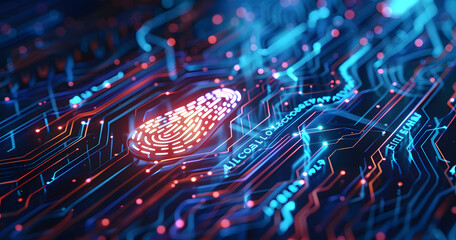 Fototapeta premium The tech fingerprint in the blue line